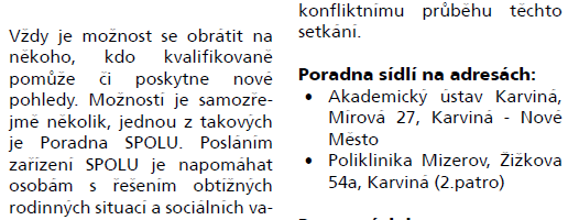 Poradna SPOLU nabízí pomoc nejen o prázdninách/Rychvaldský zpravodaj/2018